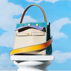 Tory Burch Multicolor Leather and Suede Small Lee Radziwill Whipstitch  Bag NWT